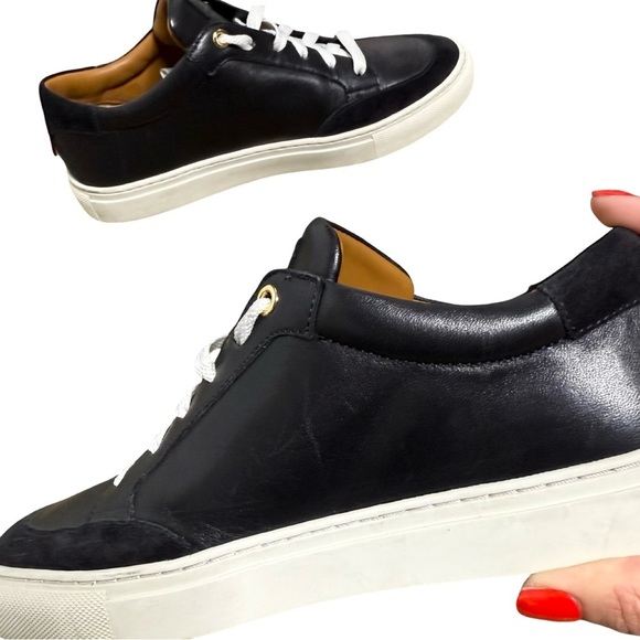 Bally Men’s Leather Suede Sneakers Black Red Stripe Size US 9 EU 39.5 - Picture 11 of 14